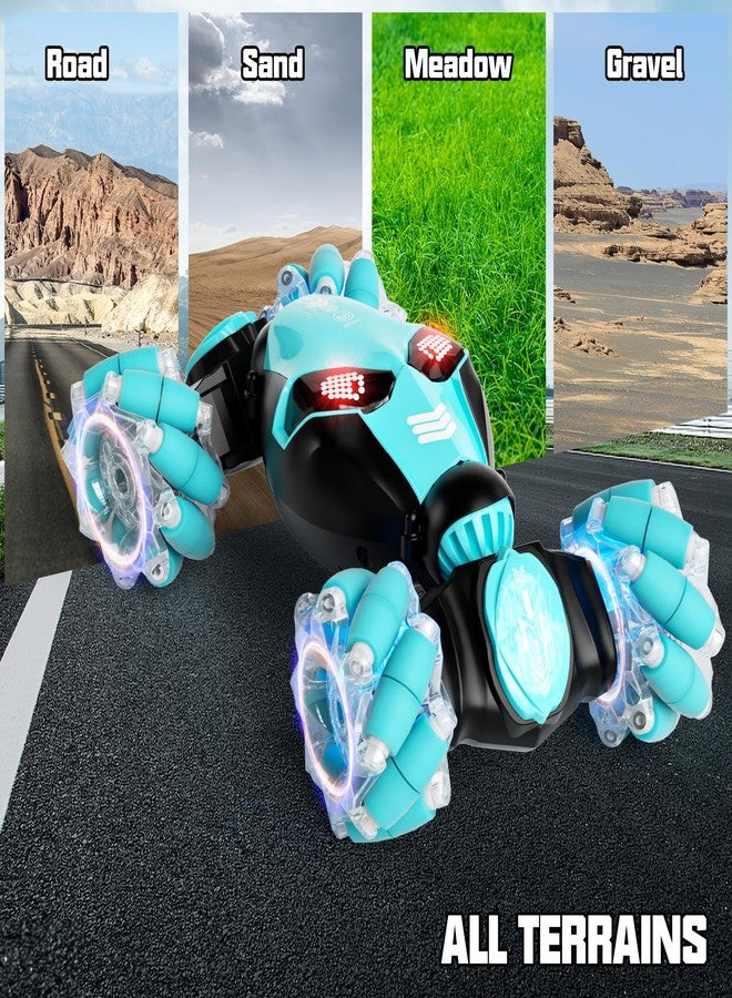 28°C Remote Control Car, Gesture Sensor RC Stunt Cars Toys for Boys Age 8 9 10 11 12+ Years Old, 2.4GHz 4WD RC Double Sided 360° Flips Off Road Vehicle Toy with Lights/Music, Gifts for Kids Girls Blue - Image 4